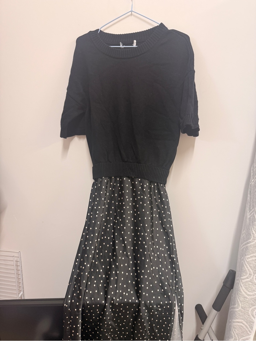 Black Polka Dot Maxi Dress with Knit Bodice